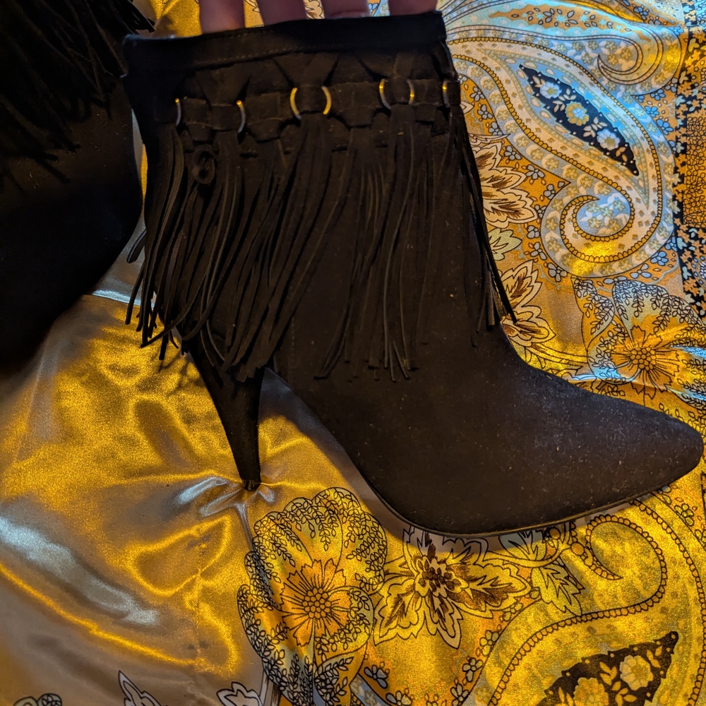 Nine West Black Fringe Ankle Booties